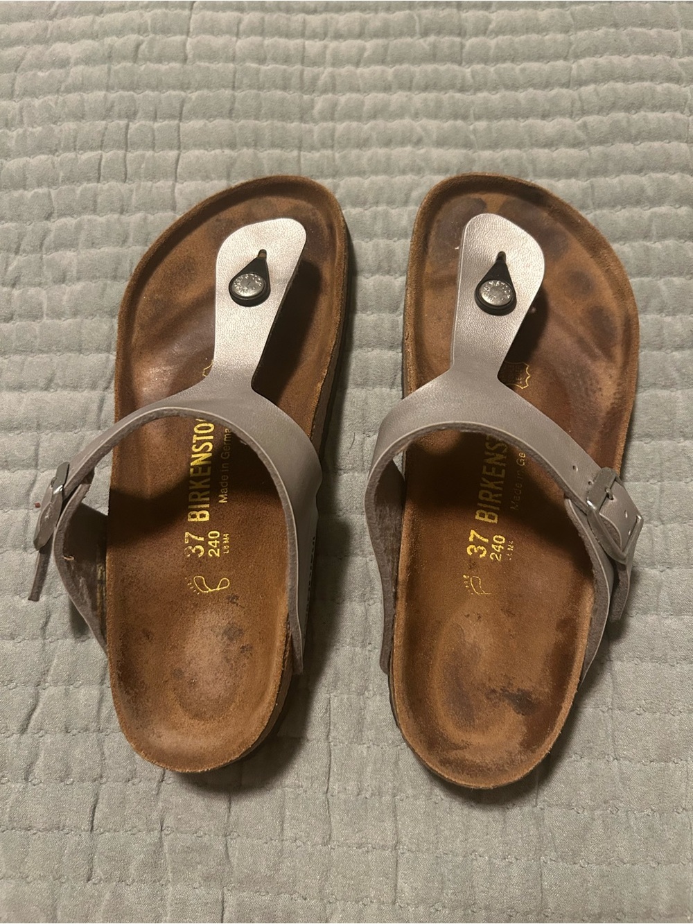 Birkenstock Silver Metallic Thong Sandals Size 37